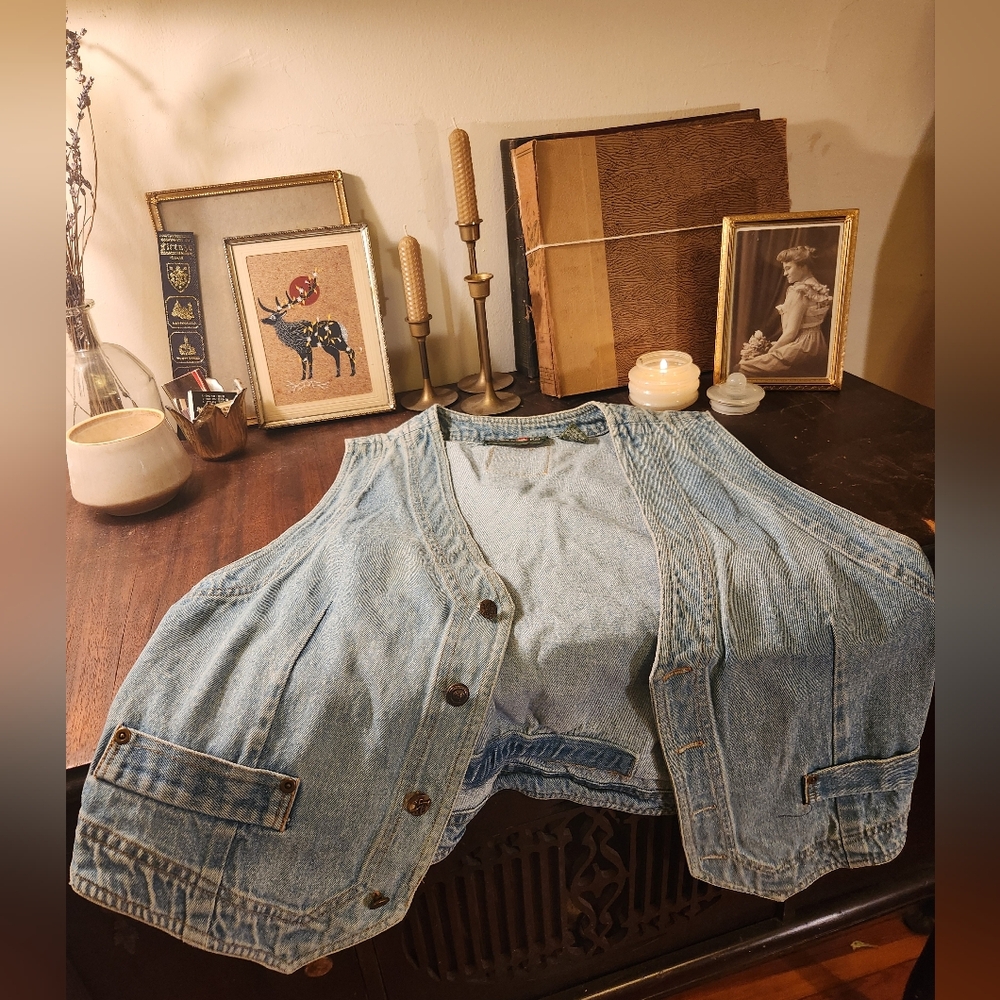 Blue Denim Vest with Button Details